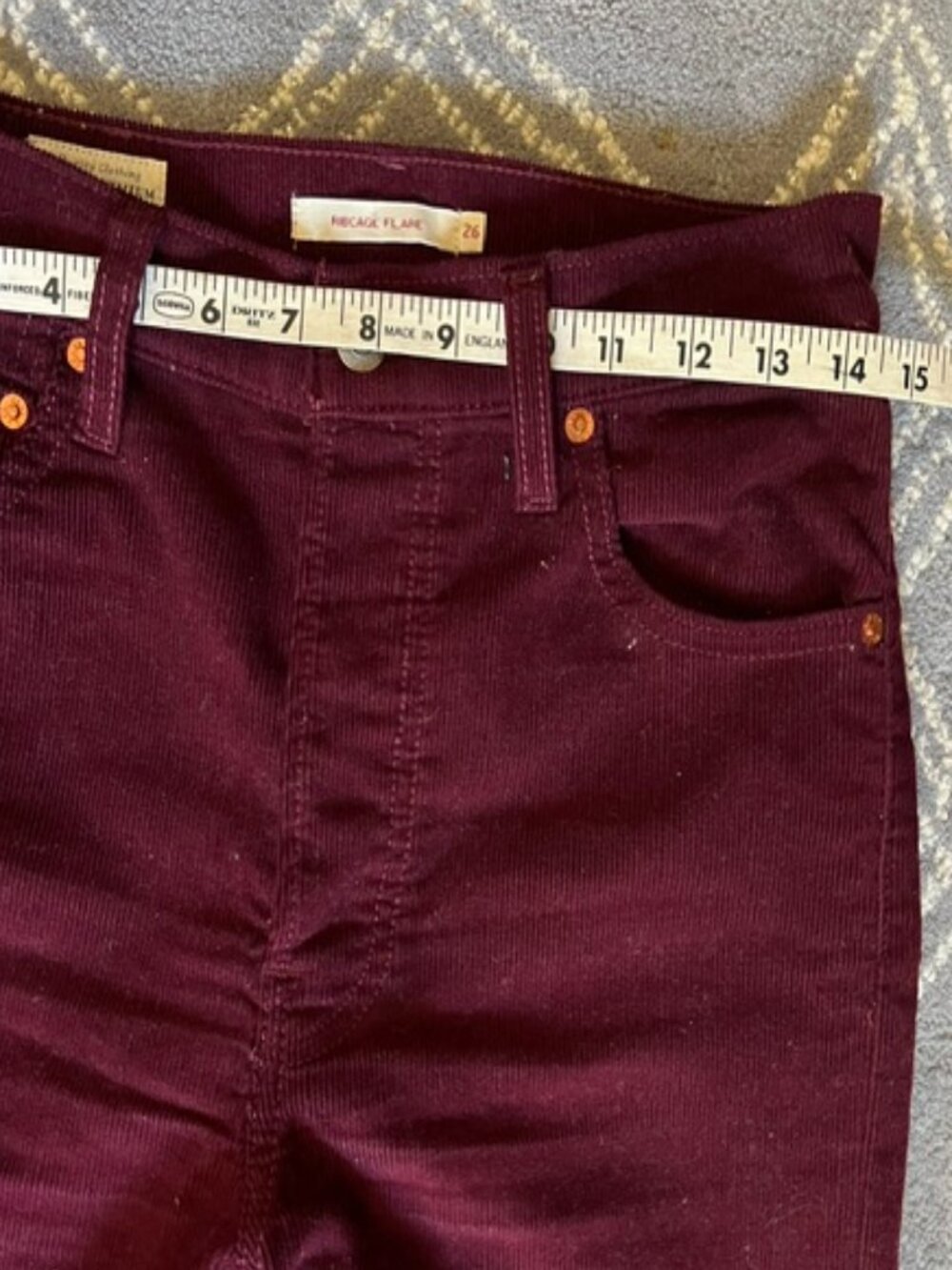 Levi's Corduroy Ribcage Flare Burgundy Five Pocket Pants Woman's W26-L32 - Picture 11 of 13